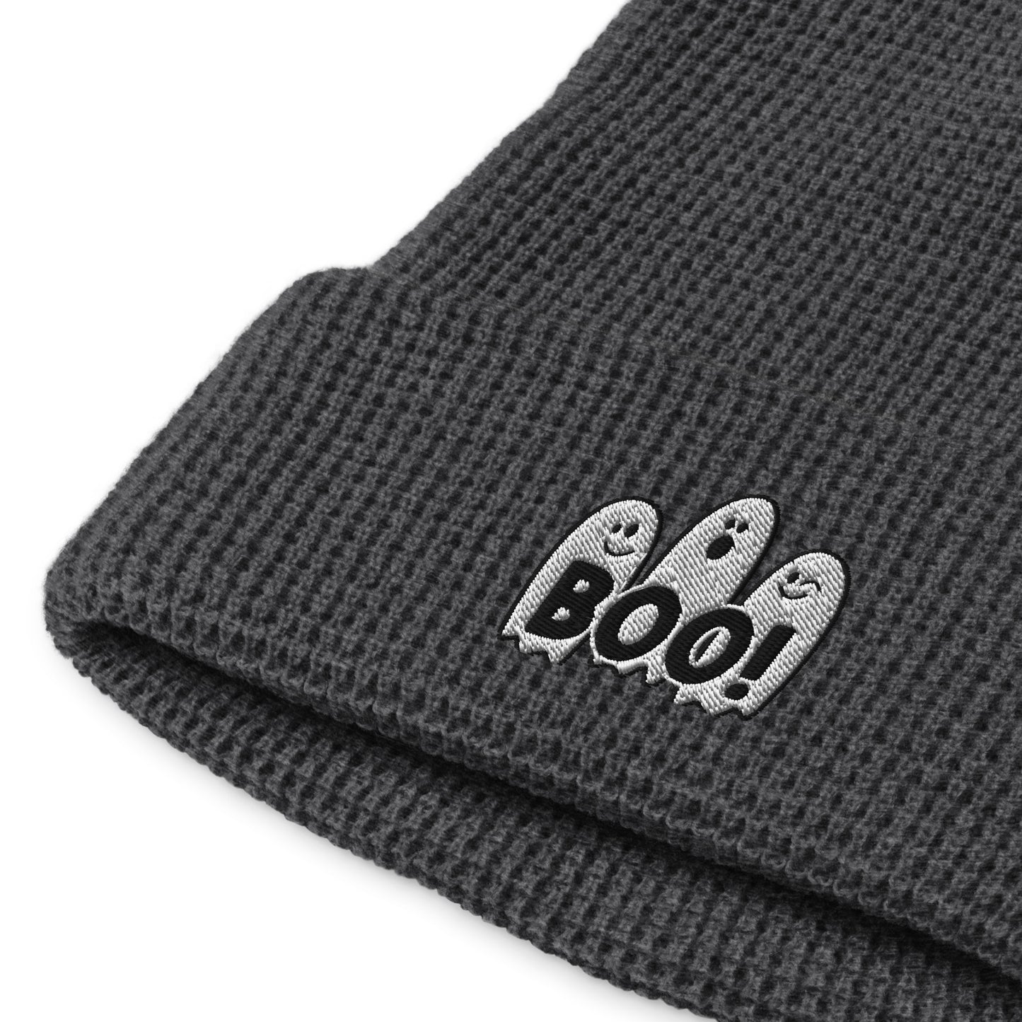 Ghostly Embroidered Waffle Beanie